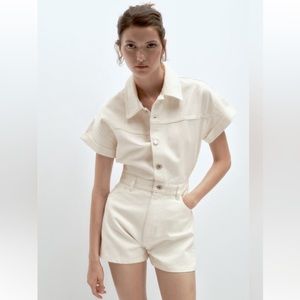 Zara shimmery cream denim romper